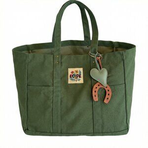 Large Green Cotton Tote Bag, embellished